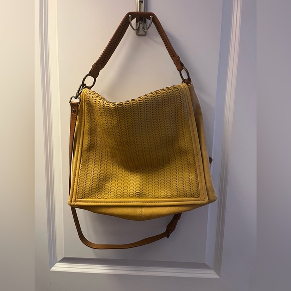 Yellow and Brown vegan leather Shoulder Bag - Picture 2 of 6